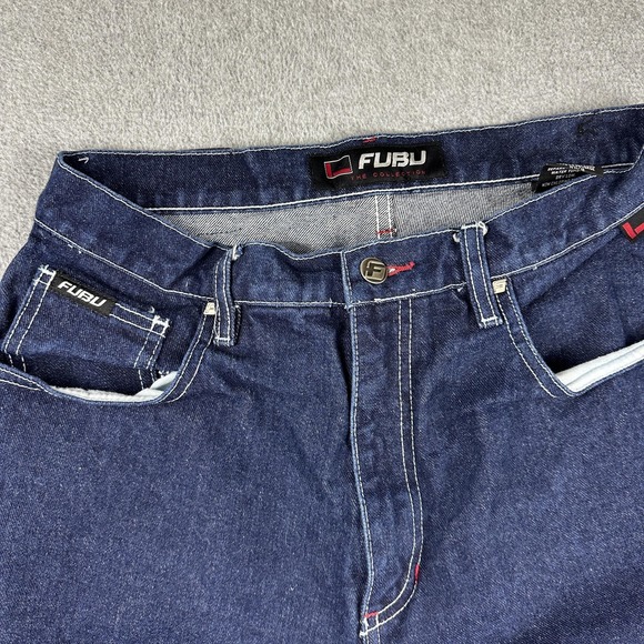 FUBU Jeans Womes 11 12 Blue Denim Straight Leg Classic Logo Pockets Hip-Hop Y2K - Picture 2 of 11
